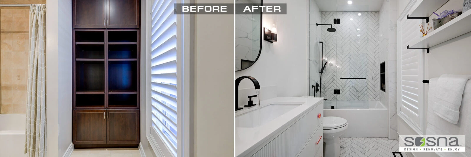 Before And After Bathroom Transformation Old Dated Bathroom To New Modern Black And White Look