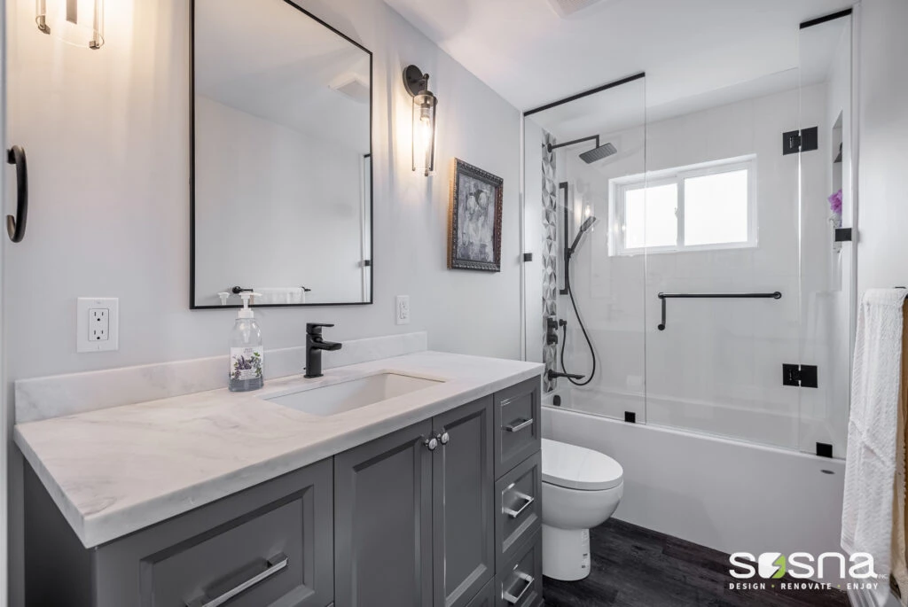 Black And White Bathroom Renovation Black Vanity Modern Updated Look