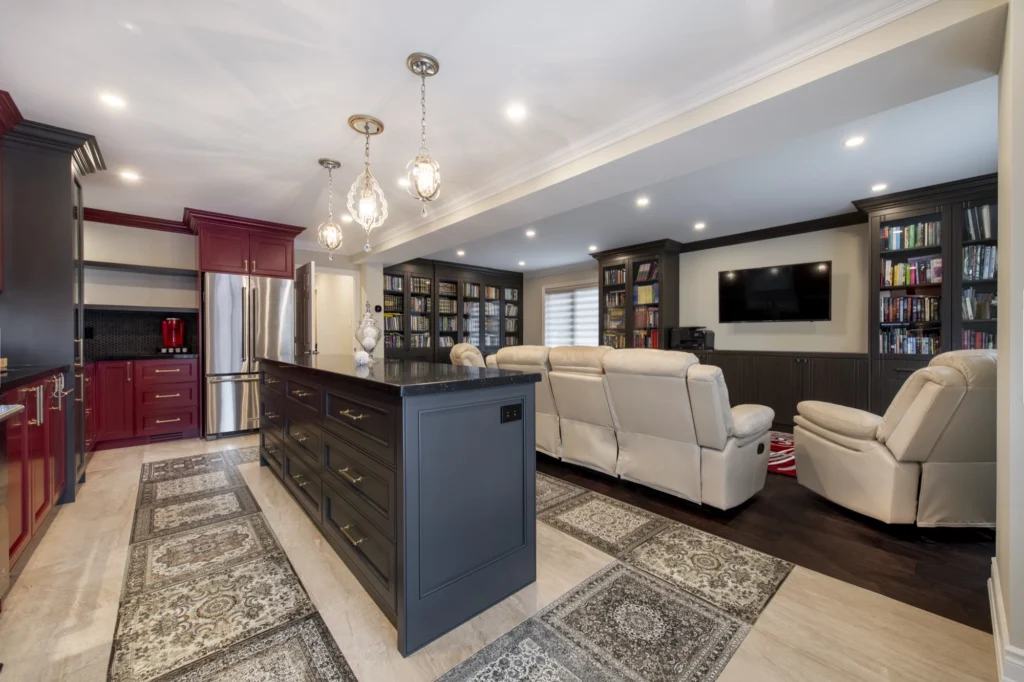 Bold Kitchen Design Red And Black Cabinets With Gold Fixtures Multitone Kitchen Renovation GTA