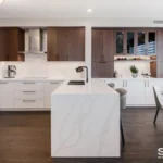 Condo Renovation Bespoke Walnut White Kitchen Cabinets Quartz Countertop With Peninsula