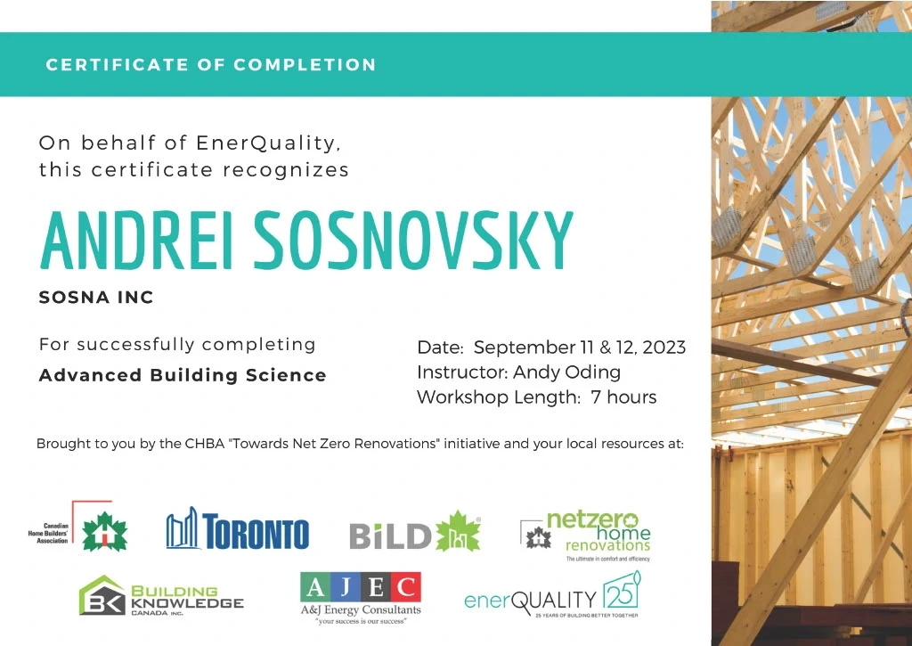 EnerQuality Certification Andrei Sosnovsky Advanced Building Science Toronto