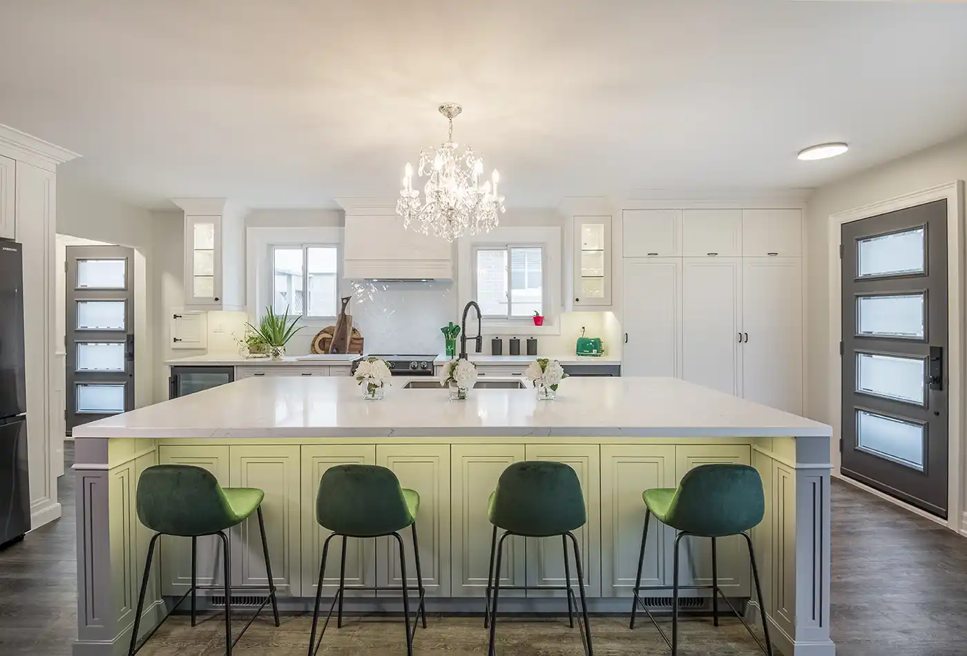 Kitchen Remodeling Scarborough: White Kitchen with Green Accents - Luxury Kitchen Renovation