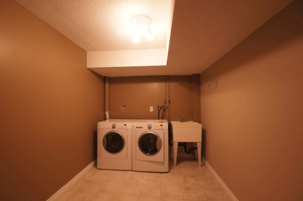 Laundry Room Renovation Dark Small Dated Laundry Room Low Lighting Empty Room