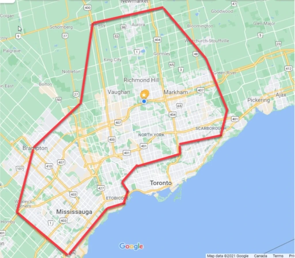 Map Of Project Locations Within GTA Area Scope