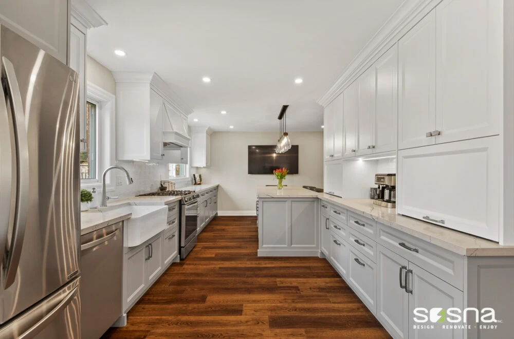 Open Concept Grey And White Kitchen Renovation