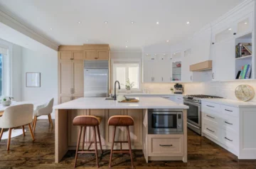 Open Concept Kitchen Renovation Wood And White Cabinets Warm Cozy Home GTA