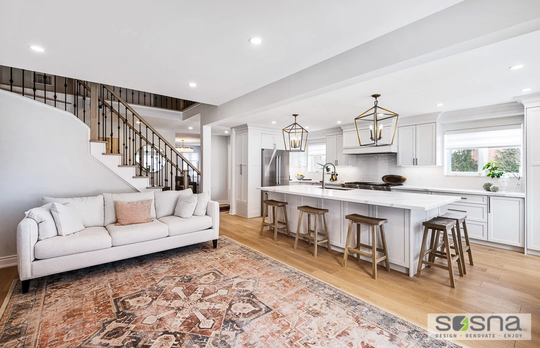 White Modern Farmhouse Style Kitchen With A Large Island