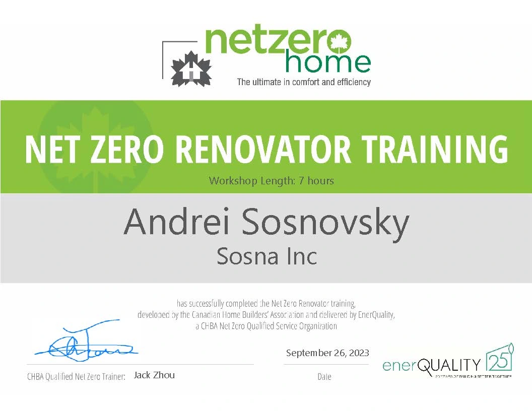 NZ Net Zero Renovation Certificate For Training Andrei Sosnovsky