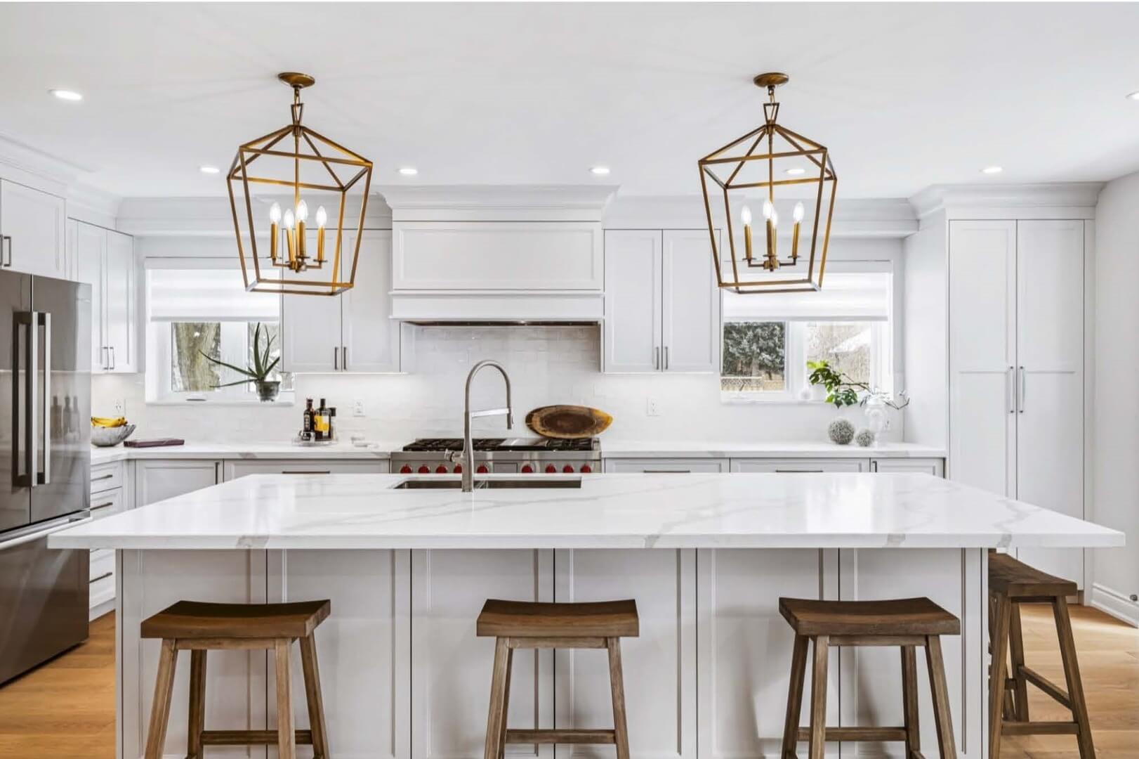Bright Kitchen Island and lighting 1